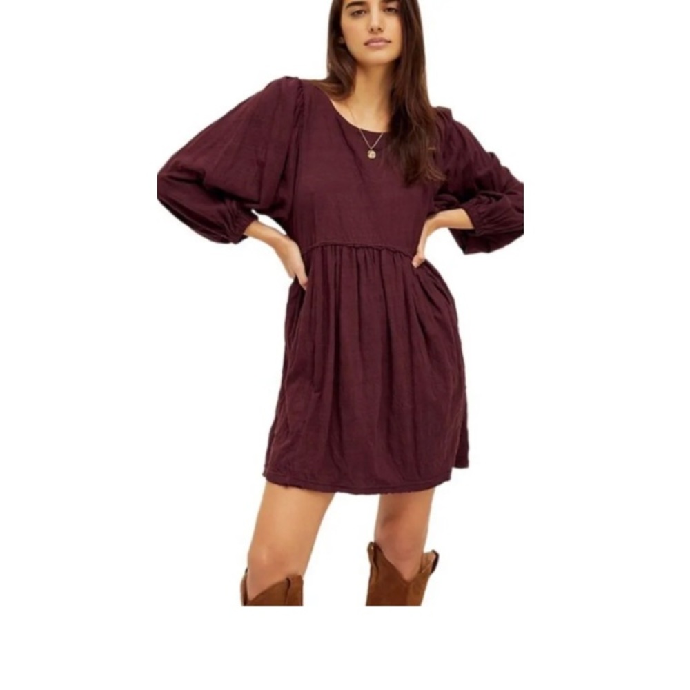 Free People Deep Purple Long Sleeve Dress